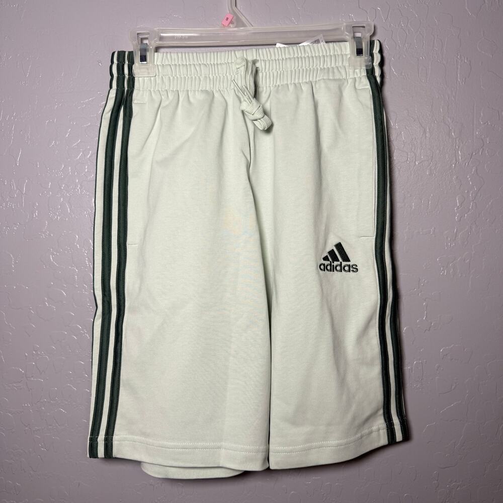 Adidas Men’s Fleece Shorts Mint Green Sage 3-Stripe Elastic Waist Drawstring, XS